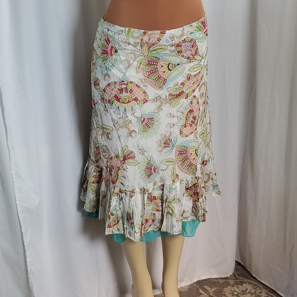 Itw By Claude Brown Size 6 Boho Ruffle Floral Skirt